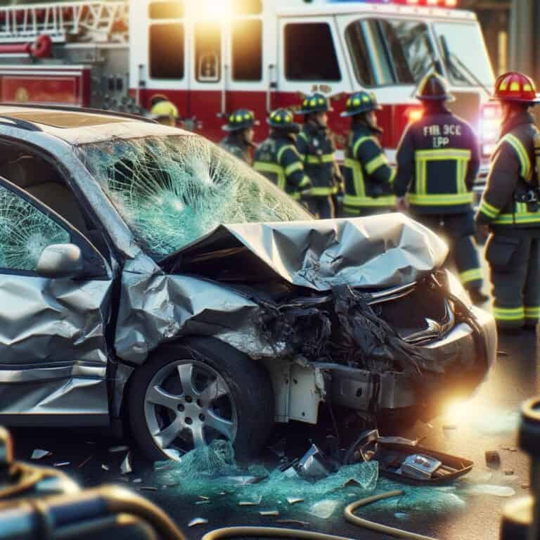 Bomberos respondiendo a un accidente de tráfico